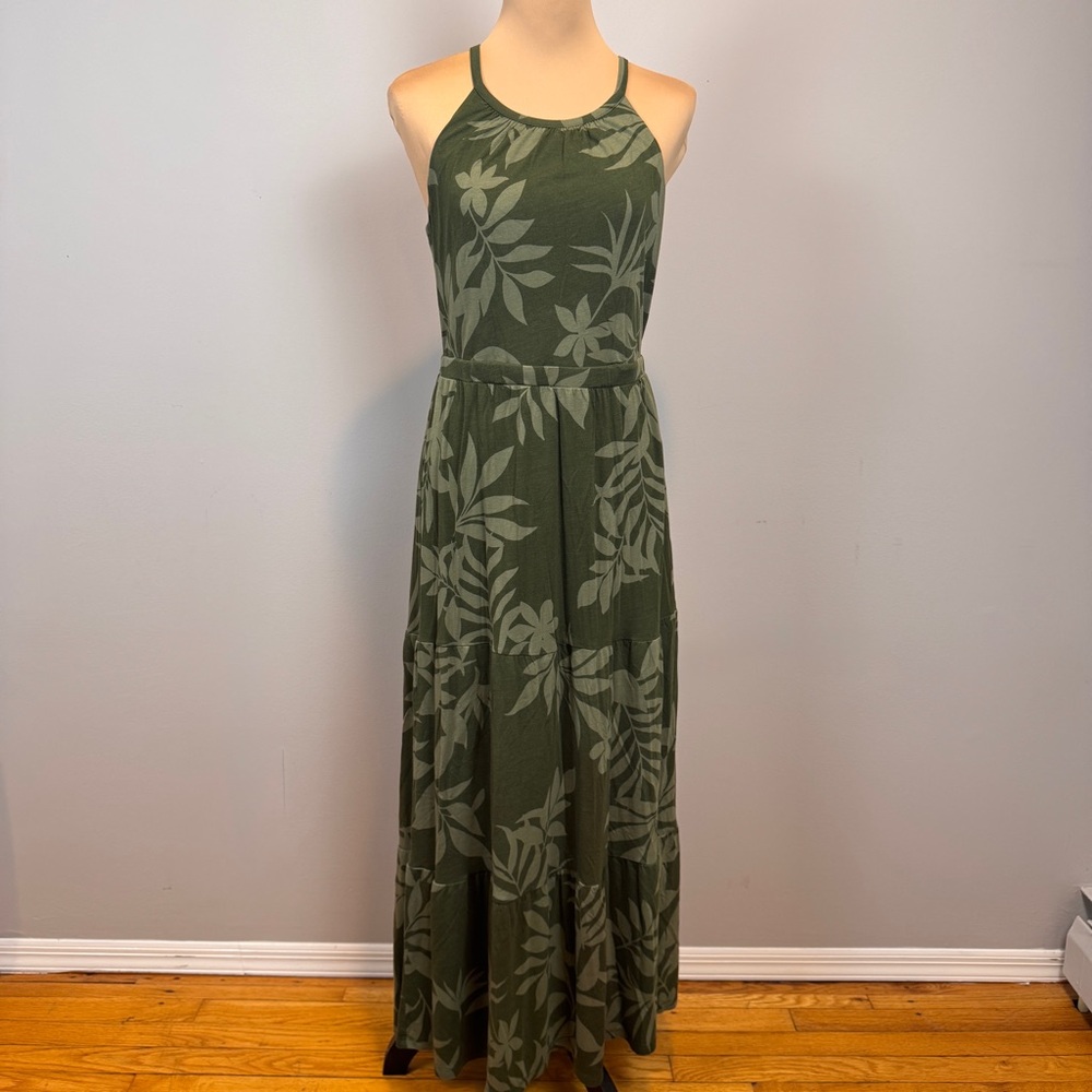 Old Navy Olive Green Leaf Pattern Maxi Dress Size L